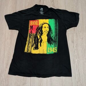 Zion Bob Marley Graphic T-Shirt Mens L fits M Black Reggae Music 1945 Rasta Tee